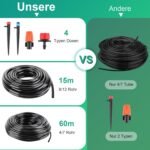 Sistema de riego de jardín, sistema de riego por goteo de 315 piezas, kit de riego automático de 60 m + 15 m para jardín, invernadero, césped, patio, terraza