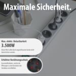 Brennenstuhl Regleta supersólida de 5 tomas con protección contra sobretensiones (regleta con cable de 2,5 m e interruptor – policarbonato resistente a roturas) plateado