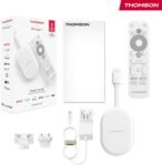 THOMSON Go Cast 150, Google TV 4K UHD, Streaming Dongle, Control por voz, Google Cast, Dolby Atmos, Digital Plus, Wi-Fi, Multi-Plug, 2 GB de RAM, 8 GB de almacenamiento