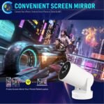 Proyector Portátil, Mini Proyector con Altavoces de 5W, WiFi 6 Bluetooth 5.4, Android 11, Soporte 4K y Auto Keystone, Proyector Giratorio 180° Compatible con HDMI/TV Stick/Laptop