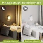(2 Piezas) Luz Nocturna con Sensor Crepuscular, 5 Niveles de Brillo Ajustables, Modos ON/OFF/AUTO, Luz Nocturna Infantil Blanca Cálida 3000K para Dormitorios, Salones, Pasillos, Cocinas, 0,3W