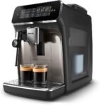Philips Cafetera Superautomática Serie 3300, Espumador de Leche Clásico, 5 Tipos de Café, SilentBrew, Molinillo de Cerámica, Pantalla Táctil, Cromo Negro (EP3326/90)