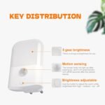 GRIFEMA GD103-1 Luz Nocturna Infantil, 5 Niveles de Brillo Regulables, Luz Nocturna con Sensor de Movimiento para Habitación Infantil, Baño, Pasillo, Cocina, Escaleras, 2700K Blanco Cálido