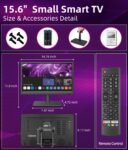 Pequeño Smart TV HD 1080P 15,6 pulgadas, Smart TV con sintonizador T2/HDMI/USB/AV para cocina, autocaravana/caravana