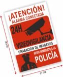Señal de Videovigilancia, Alarma Conectada, Señal de PVC Rígido 0,7 mm A4 21 x 30 cm Tinta y Material Resistente Interior y Exterior