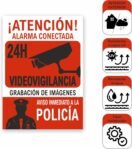Señal de Videovigilancia, Alarma Conectada, Señal de PVC Rígido 0,7 mm A4 21 x 30 cm Tinta y Material Resistente Interior y Exterior