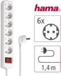 HAMA | Regleta de 6 Tomas con Interruptor (Cable de 1,4 Metros, con Interruptor, Ahorra Energía para Ahorrar Energía, Ranuras Giradas 45º, para Oficina o Hogar), Blanco