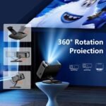 【1000 Ansi y enfoque automático】 Proyector XIWBSY 4K compatible con WiFi 6 y Bluetooth 5.3, gira 360°, 35000 lúmenes, proyector Android Home Cinema Video, proyector portátil 4K