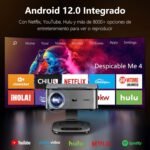 【1000 Ansi y enfoque automático】 Proyector XIWBSY 4K compatible con WiFi 6 y Bluetooth 5.3, gira 360°, 35000 lúmenes, proyector Android Home Cinema Video, proyector portátil 4K