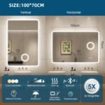 STARLEAD Espejo-Baño-de 100 x 70 cm-con Luz y Aumento 5X, Bluetooth, Espejos de Baño con LED y Antivaho, Regulable, Luz de 3 Colores, Memoria, IP44, Vidrio Templado HD