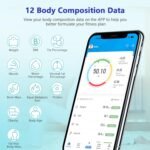 Diboniur Báscula de Baño Digital Inteligente de Precisión, Báscula de Peso Corporal para IOS y Android, Báscula con 12 Indicadores – Peso, Grasa Corporal, Músculo (Negro)