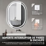 Dripex Espejo de Baño con Luz LED, 60 x 80 cm, Antivaho, Regulable, con Función de Memoria, IP44, IRC 90+, Instalación Horizontal/Vertical