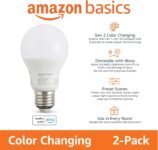 Amazon Basics Bombilla LED inteligente multicolor, casquillo E27, 8 W (equivalente a 60 W), funciona solo con Alexa, paquete de 2