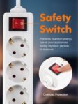 GRIFEMA Regleta con 4 Tomas e Interruptor, 3500 W, 16 A, 1,5 m, Blanco, Protección Infantil, Orientación a 45 Grados, Evita el Consumo Fantasma