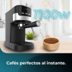 Cecotec Cafetera Espresso Compacta Power Espresso 20 Pecan. 1100 W, 20 Bares, Sistema Thermoblock, Vaporizador Orientable, Brazo Portafiltro de Doble Salida y 2 Filtros, 1,25 Litros