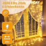 CNMTCCO Guirnalda de Luces Exterior, 20M 200LED Luces Interiores Blanco Cálido con Control Remoto y Función de Temporización, 8 Modos, Impermeable IP44 para Fiesta de Navidad (20M)