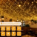 CNMTCCO Guirnalda de Luces Exterior, 20M 200LED Luces Interiores Blanco Cálido con Control Remoto y Función de Temporización, 8 Modos, Impermeable IP44 para Fiesta de Navidad (20M)