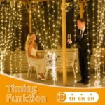 CNMTCCO Guirnalda de Luces Exterior, 20M 200LED Luces Interiores Blanco Cálido con Control Remoto y Función de Temporización, 8 Modos, Impermeable IP44 para Fiesta de Navidad (20M)