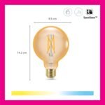 WiZ – Bombilla LED Inteligente Wi-Fi 6,7W (Eq. 50W) G125 Base E27, Filamento Ámbar, Luz Blanca Regulable, Tecnología SpaceSense y Compatible con Alexa y Google Home