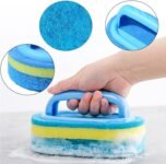 Cepillo de limpieza de 2 piezas, estropajo, cepillo de baño, cepillo de esponja de limpieza para todo uso con cómodo mango ergonómico para baño, cocina, bañera, pared de inodoro, piso (azul)