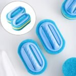 Cepillo de limpieza de 2 piezas, estropajo, cepillo de baño, cepillo de esponja de limpieza para todo uso con cómodo mango ergonómico para baño, cocina, bañera, pared de inodoro, piso (azul)