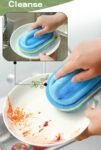 Cepillo de limpieza de 2 piezas, estropajo, cepillo de baño, cepillo de esponja de limpieza para todo uso con cómodo mango ergonómico para baño, cocina, bañera, pared de inodoro, piso (azul)