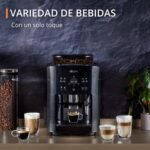 Krups Rome, Cafetera Superautomática, Depósito de agua 1,7 L, 3 niveles de temperatura, 3 niveles de intensidad, 15 bares, Molinillo cónico de metal, Panel de control fácil, Negro, EA810870