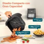 Cosori Durable Air Fryer 4,7L, Max 230°C, Freidora de aire con más de 30 recetas españolas, 9 programas, Diseño moderno y elegante, Silenciosa, Panel táctil sencillo, Gris, L501