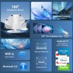 Mini Proyector 4K, Proyector Portátil Android 11, 1080P FHD, WiFi 6, Bluetooth 5.0, Vista de 130 Pulgadas, Netflix, Prime Video y Más Aplicaciones Preinstaladas (Blanco)