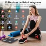 Báscula de grasa corporal Healthkeep, báscula digital inteligente con función de frecuencia cardíaca, 15 datos corporales, pantalla VA extra grande, color negro