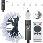 Cadena de luces de vidrio para exteriores, batería recargable con controlador, 36 pies 60 LED 8 modos IP65 impermeable para jardín, patio, boda, fiesta, decoración navideña