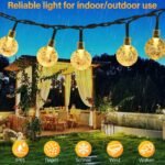 Cadena de luces de vidrio para exteriores, batería recargable con controlador, 36 pies 60 LED 8 modos IP65 impermeable para jardín, patio, boda, fiesta, decoración navideña