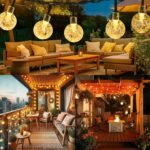 Cadena de luces de vidrio para exteriores, batería recargable con controlador, 36 pies 60 LED 8 modos IP65 impermeable para jardín, patio, boda, fiesta, decoración navideña