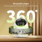 Cámara de Seguridad Interior 2K (3MP), Visión Nocturna a Color, Vista 360°, Cámara Wi-Fi para Mascotas/Perros/Gatos, Detección Humana, Autoseguimiento, Compatible con Alexa D210