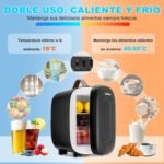 Enventor Nevera Pequeña 4L 6 Latas Negra, Mini Nevera con Nevera y Calentador, Nevera Portátil con Alimentación 12V/220V, Mini Nevera para Habitación, Oficina, Coche, Frutas y Bebidas
