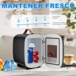 Enventor Nevera Pequeña 4L 6 Latas Negra, Mini Nevera con Nevera y Calentador, Nevera Portátil con Alimentación 12V/220V, Mini Nevera para Habitación, Oficina, Coche, Frutas y Bebidas