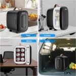 Enventor Nevera Pequeña 4L 6 Latas Negra, Mini Nevera con Nevera y Calentador, Nevera Portátil con Alimentación 12V/220V, Mini Nevera para Habitación, Oficina, Coche, Frutas y Bebidas