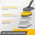Cepillo Limpiador de Ducha con Mango Largo 142 cm, Cepillo Extensible 3 en 1 para Azulejos y Paredes, Incluye Fregador con Mango y Cabezal Intercambiable.