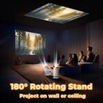 Proyector Portátil Soporte 4K/1080, Android 13 con WiFi 6 y Bluetooth 5.0, Pantalla Gigante Rotación 180°, Altavoces HiFi, Silencioso y Compacto para Cine en Casa y Exteriores