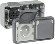 Legrand, Plexo 191505 Toma de pared doble, toma exterior impermeable de superficie IP55 gris