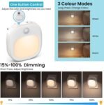 Luz nocturna para niños, (2 piezas) Luz nocturna con sensor de movimiento enchufable, 3 modos de temperatura de color y atenuación continua, luz LED blanca cálida para baño/pasillo/armario