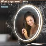 KWW Espejo de baño LED de 600 mm, Espejo de Maquillaje Redondo fácil de Instalar, Temperatura de Color Ajustable, luz antiniebla, Espejo montado en la Pared con botón táctil Inteligente