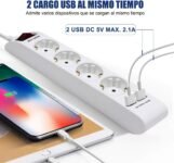Regleta Toma con 4 Tomas y 2 Puertos USB, Regleta con Interruptor, Protección Infantil, MAX 3680W, 1,5 m, Blanco, 1ud