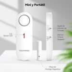 TechRise Sensor de alarma de puerta, alarma inalámbrica de 3 configuraciones de volumen con timbre para instalación rápida para hogar/hotel/apartamento/garaje (3 piezas)