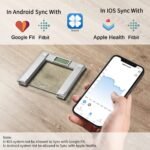 Vitafit Báscula de Baño Digital 250 kg, Báscula Inteligente Bluetooth con App, Báscula Electrónica Monitores con Peso e IMC, Vidrio Templado de 8 mm con Plataforma Extra Ancha, Plata