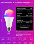 Bombilla inteligente iLC Alexa LED de 12 W, compatible con Alexa (se necesitan dispositivos Echo), E27 2700K-6000K CCT + colores RGB (paquete de 4)