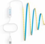 Tira LED COB de 3M USB 5V Blanco cálido Regulable CRI85+8mm de ancho Flexible para fondo de TV Cocina Sala de estar Fiesta Decoración de bricolaje (Blanco cálido 3m)