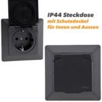 MILOS Enchufe exterior IP44 con tapa protectora 230 V para cuartos húmedos baños exteriores antracita