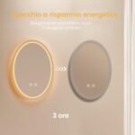 EMKE Espejo de baño con luz 50 x 70 cm, ovalado con 3 colores de luz, ajustable, antivaho, función de memoria, táctil IP44, espejo de baño con iluminación horizontal/vertical