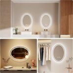 EMKE Espejo de baño con luz 50 x 70 cm, ovalado con 3 colores de luz, ajustable, antivaho, función de memoria, táctil IP44, espejo de baño con iluminación horizontal/vertical